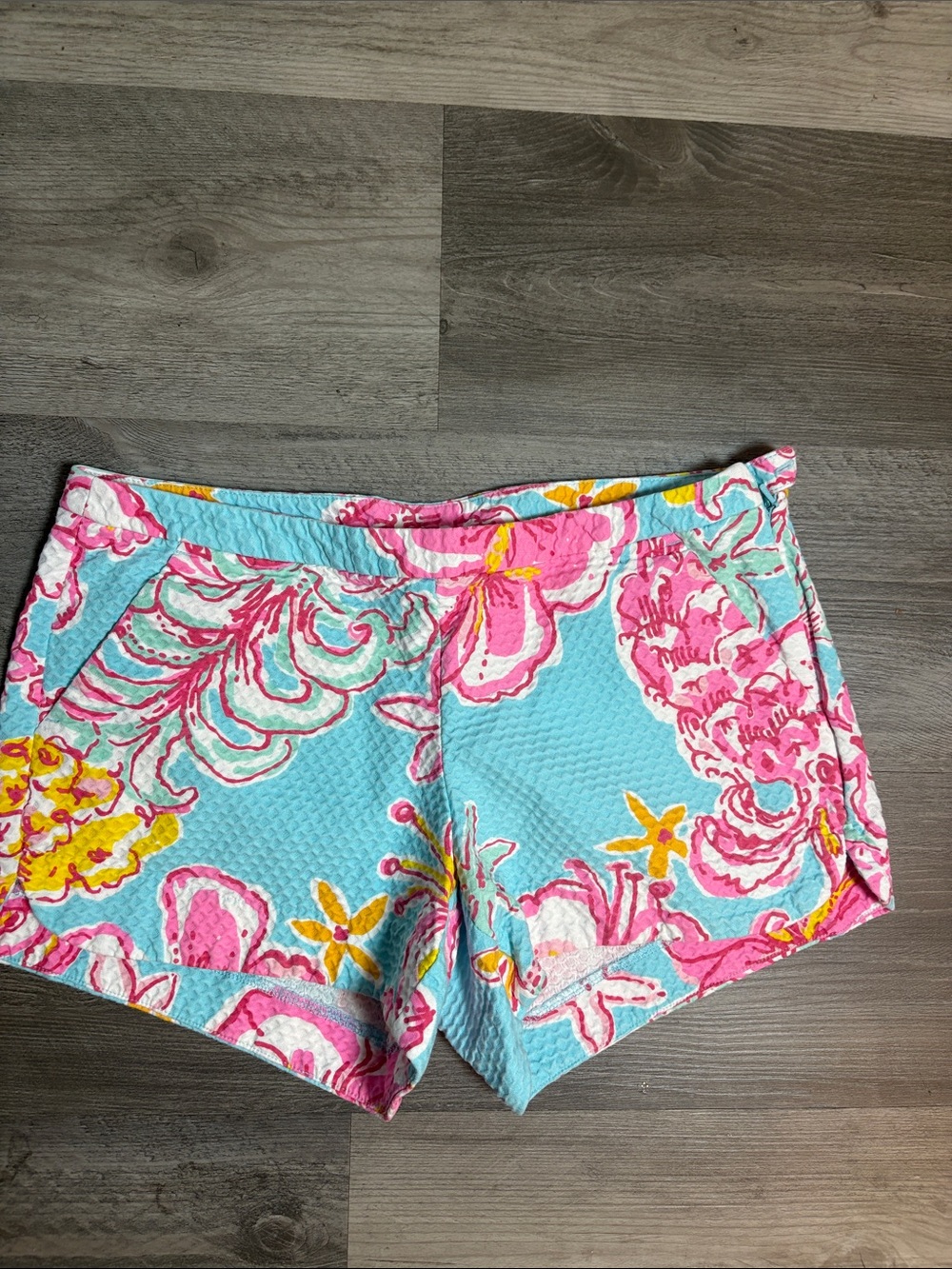 Women's Lilly Pulitzer Floral Aqua Pink Stretch Shorts